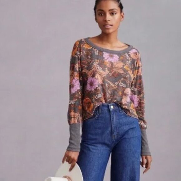 Anthropologie Tops - Anthropologie Pilcro Heritage Floral Oversized Boxy Pullover Top Size M EUC